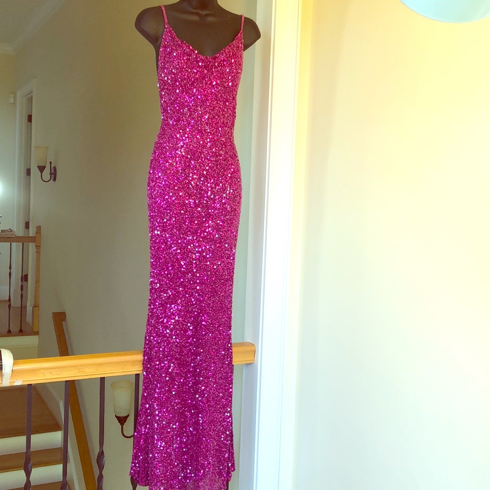 SCALA sz S fuschia beaded gown formal prom…